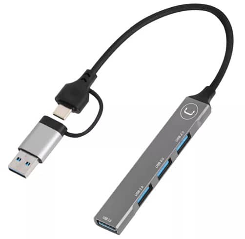 HUB UNNO TEKNO 4 Puertos Dual  Tipo A y C a USB A 2.0 x 3 & USB A 3.0 x 1 - HB1014SV
