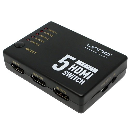 Switch Box UNNO TEKNO HDMI 4k 5 entradas - 1 salida - HB1203BK