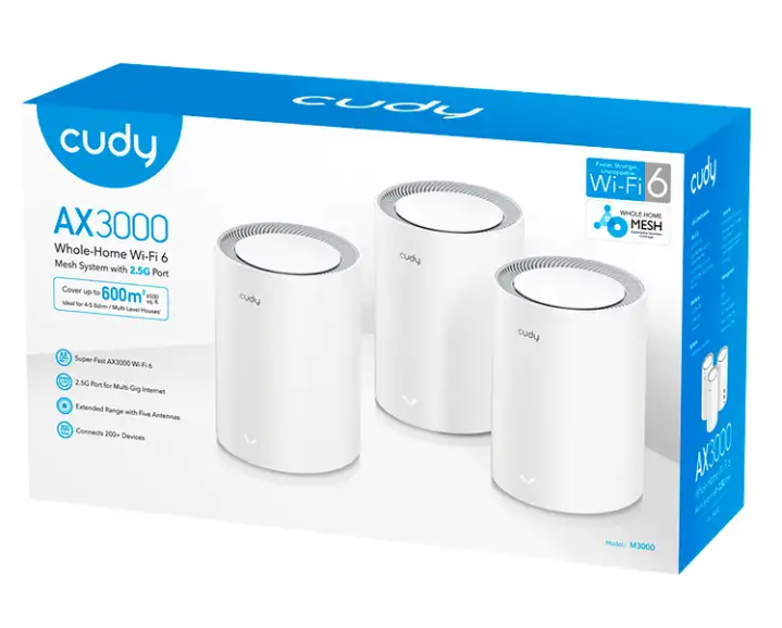 Sistema WIFI Cudy AX3000 Wifi 6 - Whole-Home Mesh - Blanco - Pack de 3 - M3000