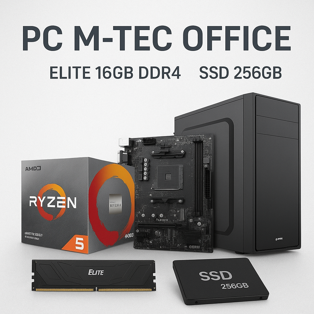 PC M-TEC OFFICE AMD 3400G, ELITE 16GB DDR4, SSD  256GB,  BIOTEC A520M, CASE + FUENTE 500W Teclado y Mouse Inalámbrico 