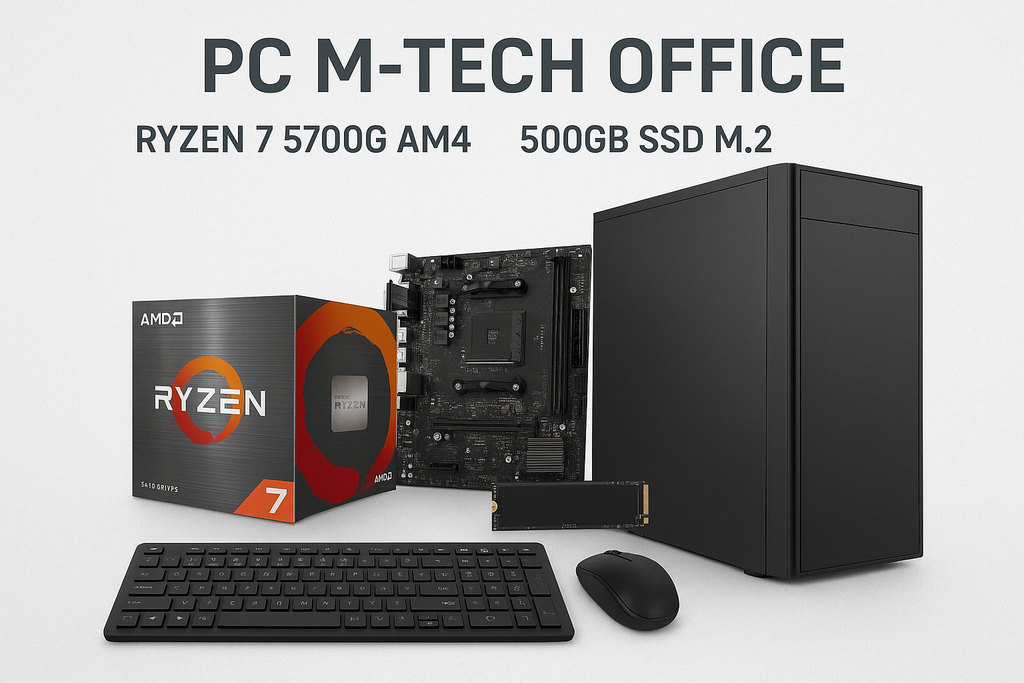 PC M-TEK OFFICE Ryzen 7 5700G AM4, ELITE 16GB DDR4, 500GB SSD M.2, B450 DDR4, CASE ATX 380W TECLADO Y MOUSE INALAMBRICO