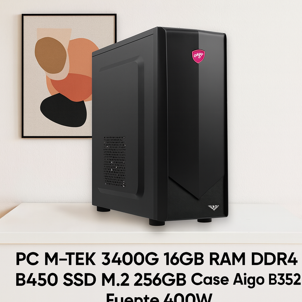 PC M-TEK 3400G 16GB RAM DDR4  B450 SSD M.2 256GB Case AIGO B352 Fuente 400W 