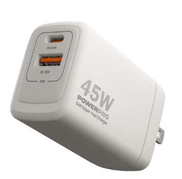 Cargador UNNO TEKNO Power Pro - Super Fast dual port 45W travel charger - Blanco