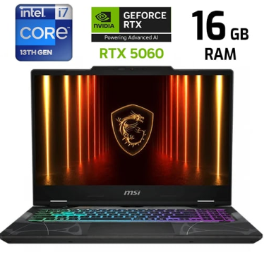 Laptop MSI Cyborg 15 - I7-13620H - 512GB SSD - 16GB DDR5 - RTX5060 8GB - Translucent Black - 9S7-15Q342-663