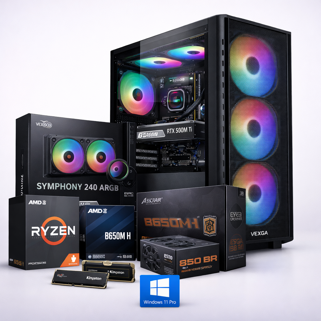 PC M-TEK RYZEN 5 8400F - RTX5060 TI 16GB - M.2 1TB - 32GB RAM - B650M H - 850W 80 BRONCE PLUS - CASE VCX310 - ENFIAMIENTO SYMPHONY 240 ARGB - WIN11 PRO