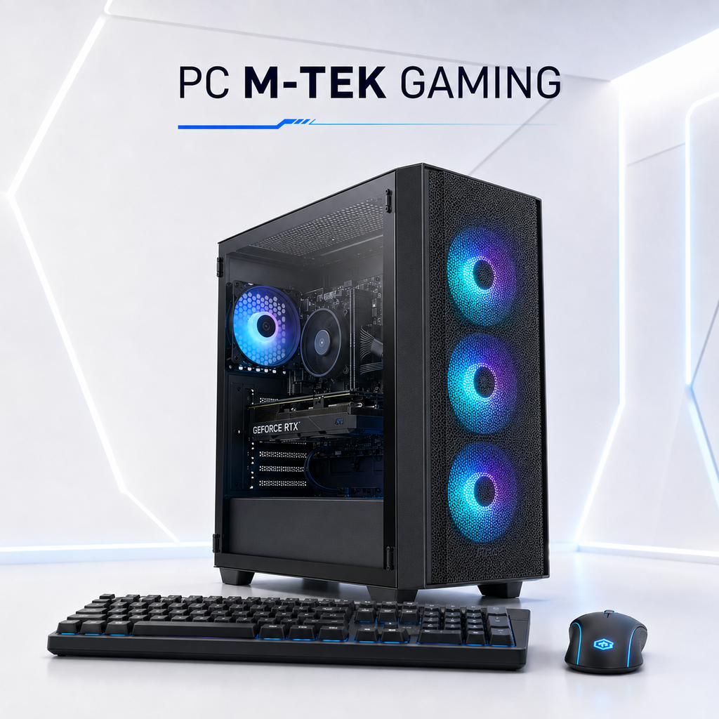 PC M-TEK Procesador AMD Ryzen 5 5500 AM4, 16gbDDR4, SSD 512 GB, Gigabyte RTX 5060,  850W 80 Plus Bronce, Case Antec VX310 ARGB, Combo Teclado y Mouse, Windows 11 Pro  