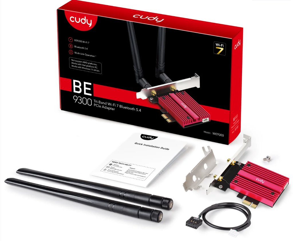 Adaptador WIFI PCIE Cudy BE9300 Tri-Band Wifi 7 - Bluetooth 5.4 - No Soporta Plataformas AMD - WE9300