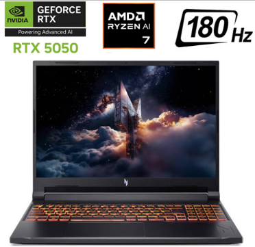Laptop Acer Nitro V16 AI  - Ryzen 7  260 - RTX5050 - 16GB DDR5 - 512GB SSD - 16" Wuxga IPS 180Hz - Win11H - Shale Black 