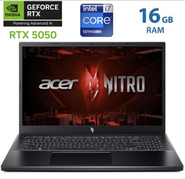 Laptop Acer Nitro V15 - Intel i7-13620H - RTX5050 8GB - 16GB DDR4 - 1TB SSD - 15.6" 165Hz - Win11H - Obsidian Black
