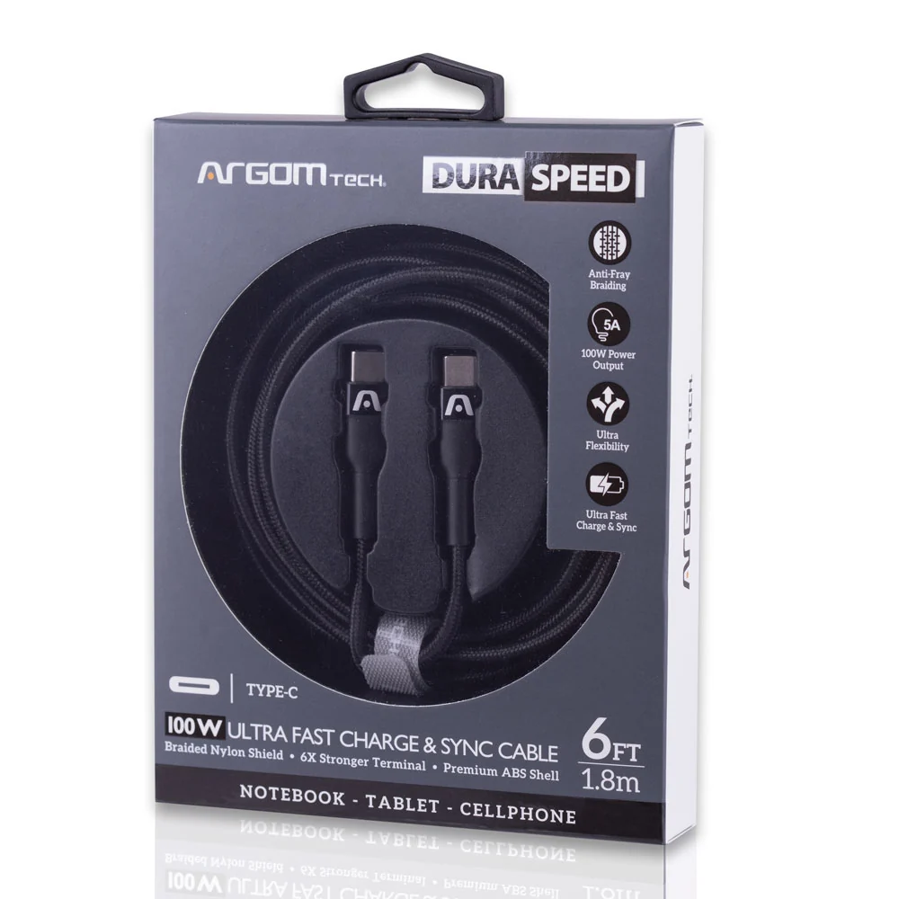 Cable Argom Tech Type C 100W Ultra Fast Charge - 6ft 1.8m - ARG-CB-0049BK