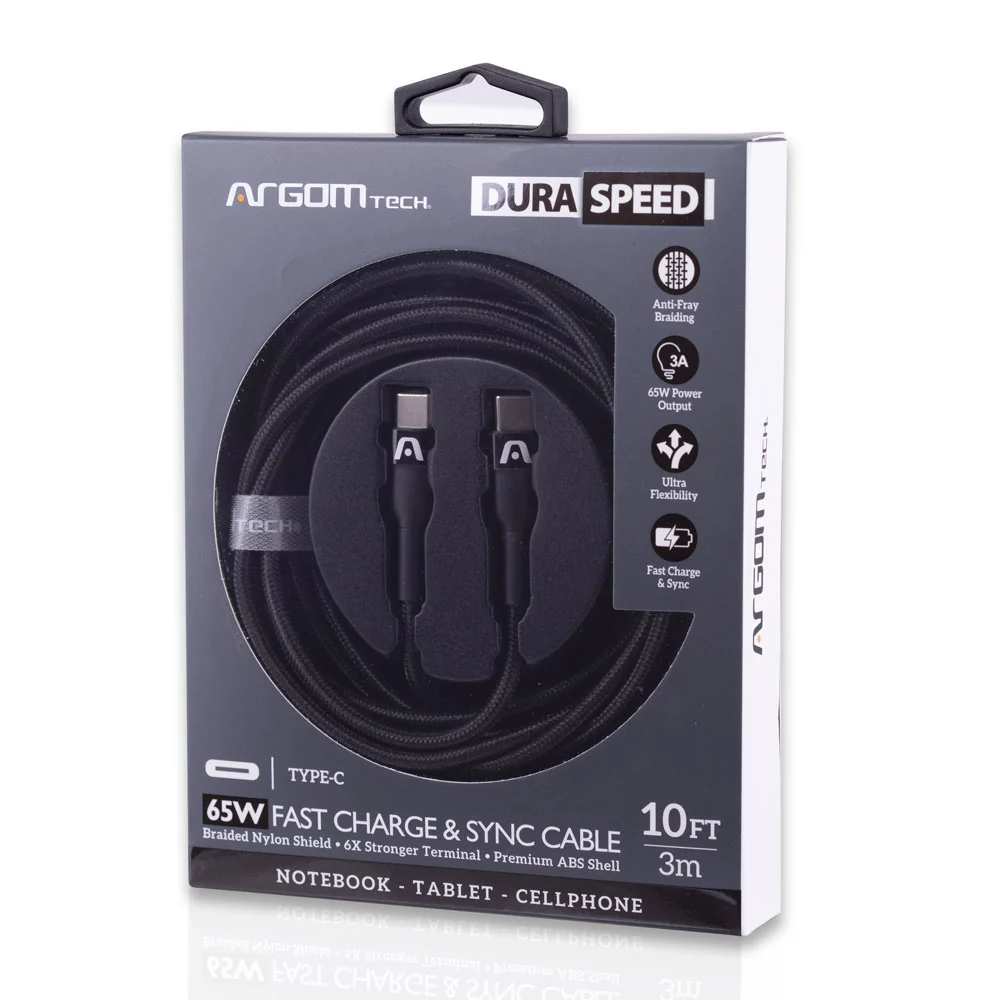 Cable Argom Tech Type-C Carga Rapida 65W - 10FT/3m - ARG-CB-0048BK