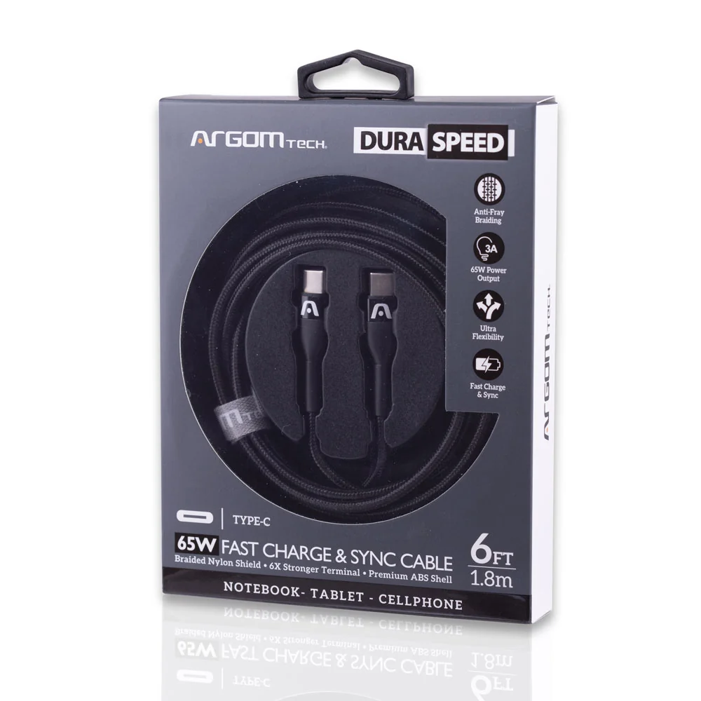 Cable Argom Tech 65W Carga Rapida - 6ft/1.8m - ARG-CB-0047BK