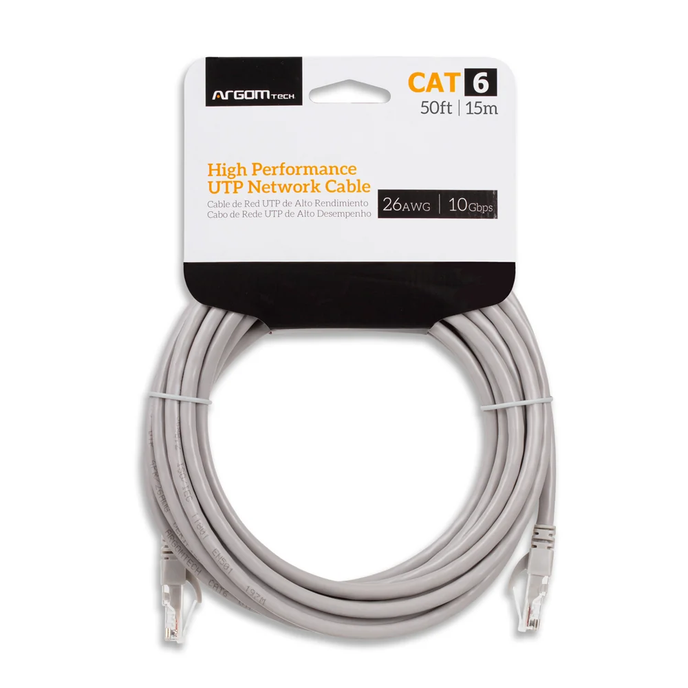 Cable UTP Argom Tech CAT6 -  50ft- 15m - 26AWG - 10GBPS - Gris - ARG-CB-1555