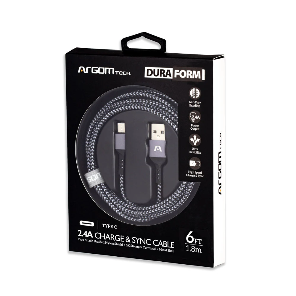 Cable Argom Tipo C a USB 2.0 Nylon - 1.8M - ARG-CB-0025BK
