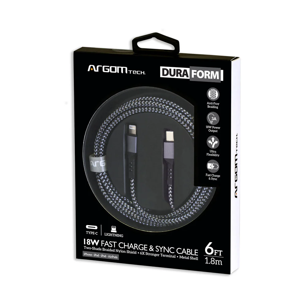 Cable Argom Tipo C a Lightning 18W Nylon - 1.8M - ARG-CB-0024BK