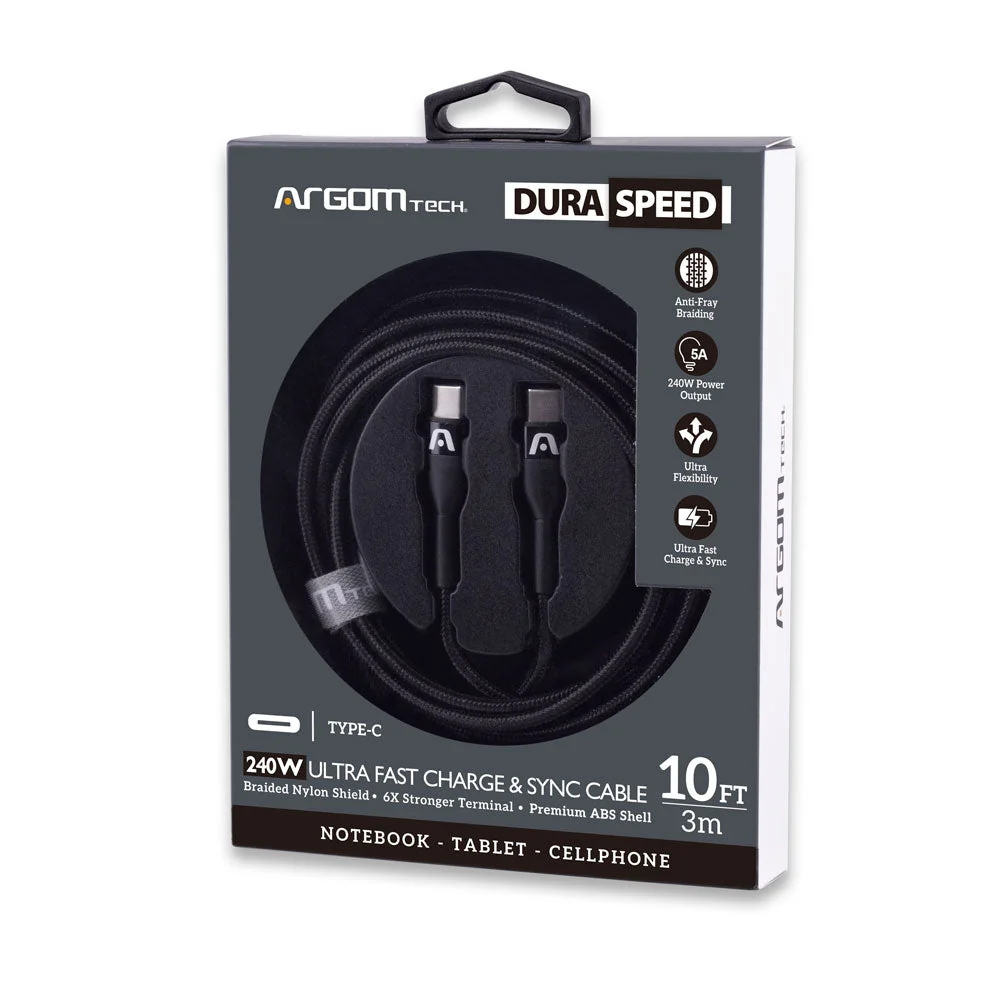 Cable Argom Dura Speed 240W Ultra Fast Charce & Sync Cable - Tipo C a Tipo C - 3M - Negro - ARG-CB-0074BK