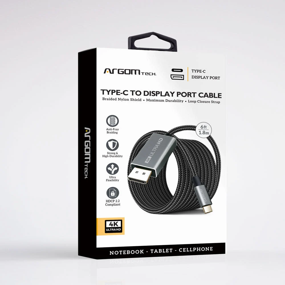 Cable Argom Tipo-C to Display Port Cable - 4k Ultra HD - 1.8M - ARG-CB-0096