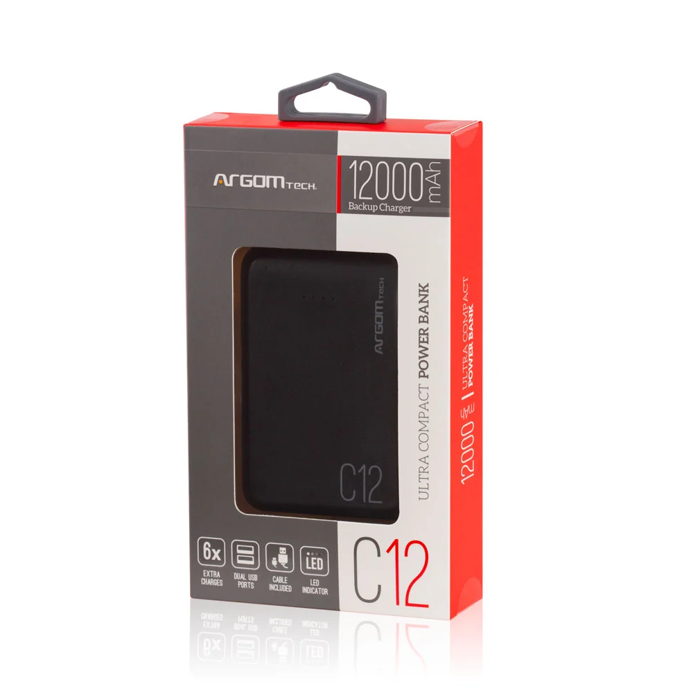 Powerbank Argom C12 12000mAh - Negro - ARG-PB-1138BK