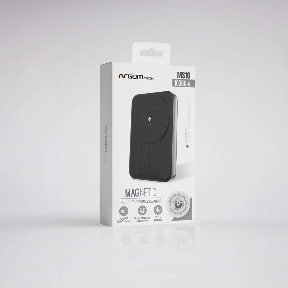 Powerbank Ultra slim  Argom Tech MS10 Magnetic Wirelless - 10000MAH - Gunmetal - ARG-PB-1162SL