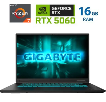 Laptop Gigabyte Gaming A16 - 16" FHD+ - Ryzen 7 260 - 16GB DDR5 - SSD 512GB - RTX 5060 - Black - 9RGA6AB6VHKHIK0LA0X0
