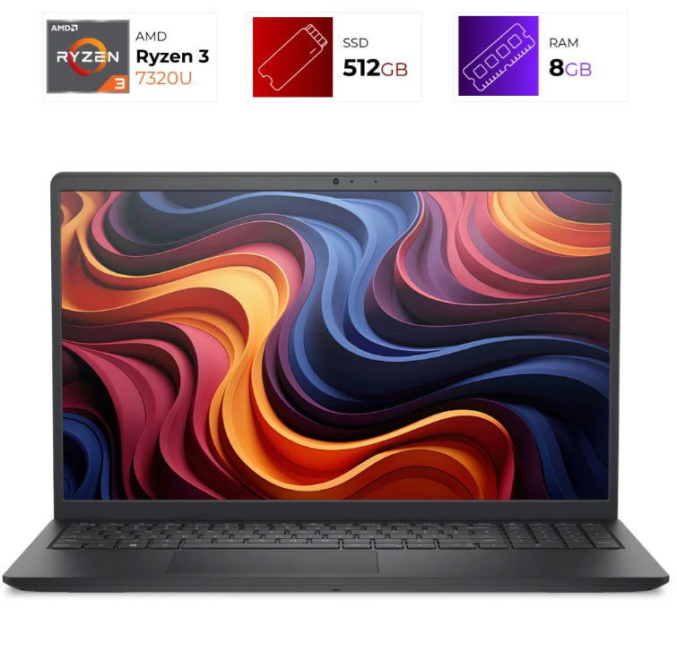 Laptop Dell 15 DC15255 - 15.6 FHD - Ryzen 3 7320U - 8GB - SSD 512GB - W11H - Carbon Black - 7R7KR