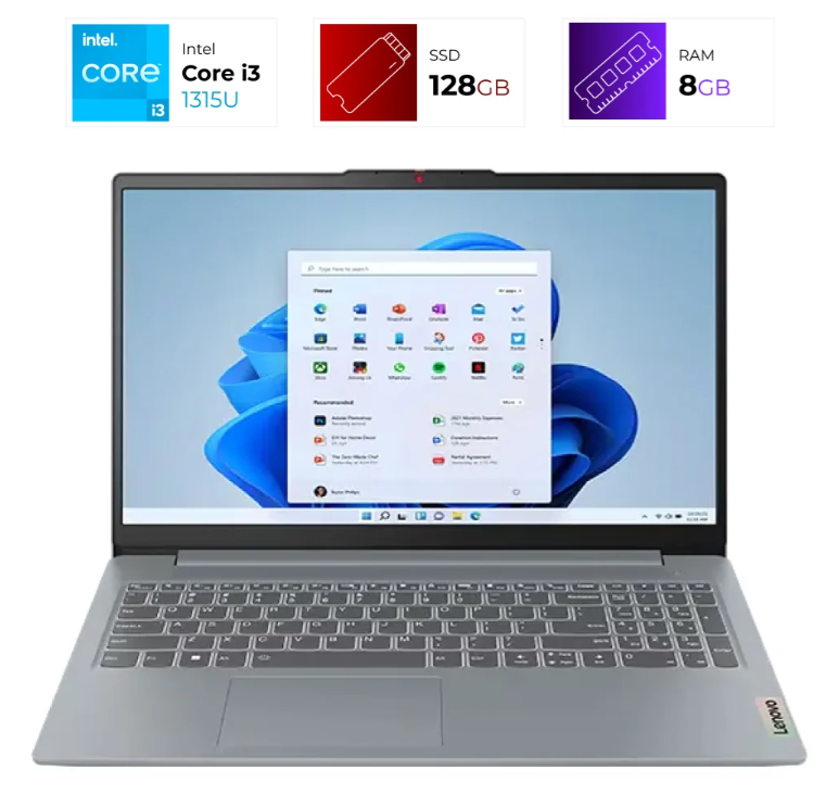 Laptop Lenovo IdeaPad Slim 3 15IAN8 - 15,6" FHD - Intel I3 N305 - 8GB -  128GB - WN11H - Artic Grey - 82XB00C2US