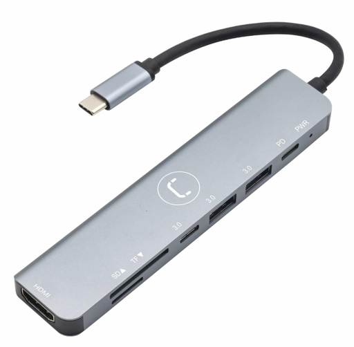 [USB0094] HUB UNNO TEKNO USB-C 7 en 1 / HDMI + x1 USB-C 3.0 + x2 USB-A + SD/SD + PD - HB1107SV