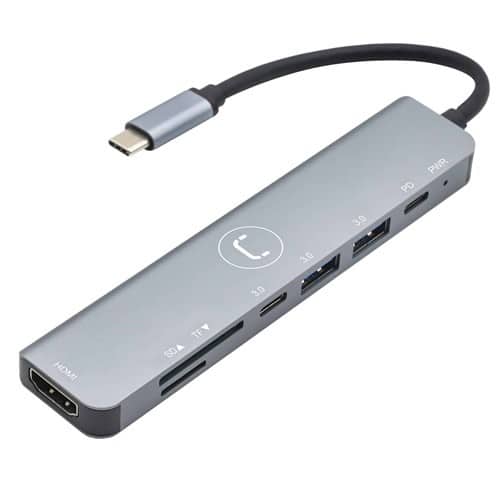 [USB0094] HUB UNNO TEKNO USB-C 7 en 1 / HDMI + x1 USB-C 3.0 + x2 USB-A + SD/SD + PD - HB1107SV