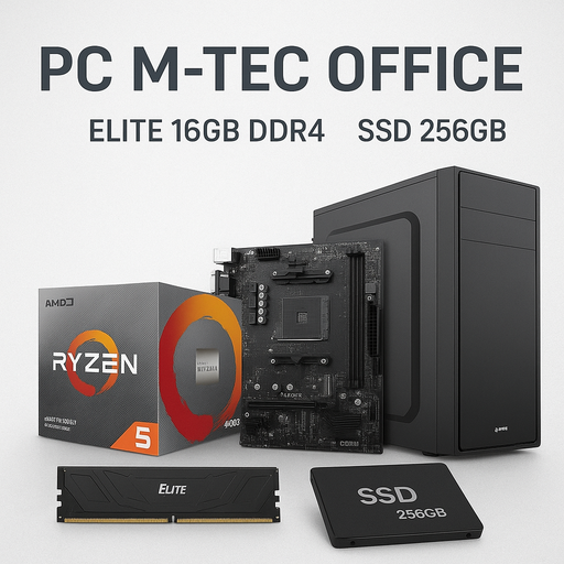 [13536] PC M-TEC OFFICE AMD 3400G, ELITE 16GB DDR4, SSD  256GB,  BIOTEC A520M, CASE + FUENTE 500W Teclado y Mouse Inalámbrico 