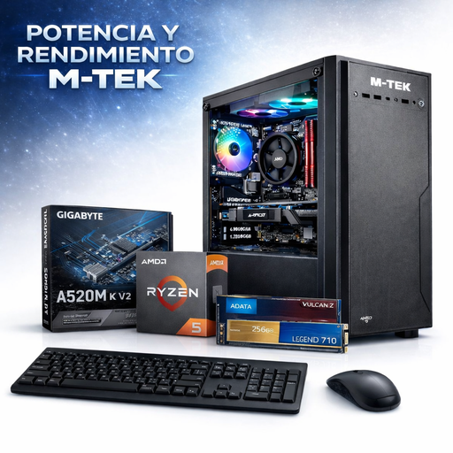 [MTEK14149] PC M-TEK AMD Ryzen 5 5600GT, Gigabyte A520M K V2, Case Fuente Gaming fuente 800w, TeamGroup T-Force G50 M2 512GB, 8GBx2 DIMM DDR4 3200, Windows 11 pro.