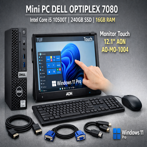 [CPU14591] Mini PC Dell Optiplex 7080 i5 10500T - 240gb SSD - 16gbGB de RAM + Monitor Touch 12.1" AON  AO-MO-1004 Incluye los cables de Video Windows 11 Pro (OUTLET)