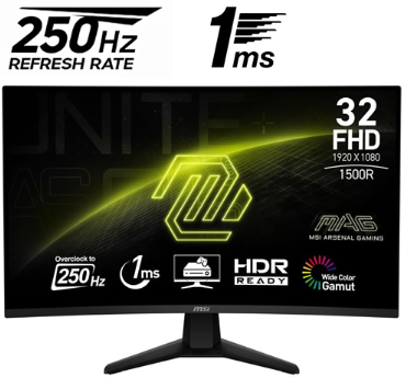 [MT2731] Monitor MSI MAG 32C6X - Curvo 1500 R - 31.5"  - FHD - 1MS - 1920x1080 - 250Hz - Negro - 9S6-3DD41M-013