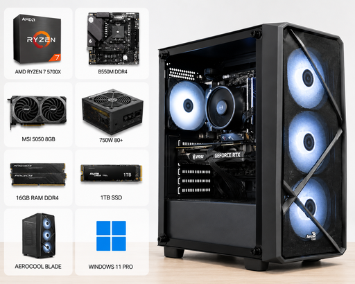 [MTEK16571] PC-MTEK AMD RYZEN 7 5700X, B550M DDR4, MSI 5050 8GB, 750W 80+, 16GB RAM, 1TB SSD, AEROCOOL BLADE,Aire MSI MAG COREFROZR A13, WINDOWS 11 PRO. 