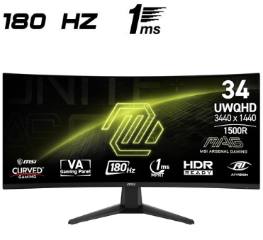 [MT2723] Monitor MSI MAG 346CQ - 34" Curvo 1500R - VA - 3440x1440 - 1MS - 180Hz - Negro - 9S6-3DD71M-004