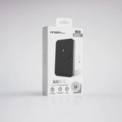 [CEL0956] Powerbank Ultra slim  Argom Tech MS10 Magnetic Wirelless - 10000MAH - Gunmetal - ARG-PB-1162SL